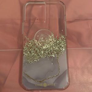 Transparent with gold glitter and blue